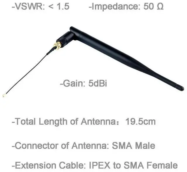 Alt view image 3 of 3 - 915MHz For LoRa Antenna 5dBi For SMA Male 195mm + To For SMA Female Cable For Heltec For LoRa 32 V3, -AB02 For LoRa GPS