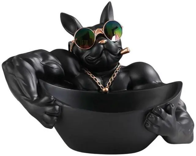 Main image of Muscle Bulldog Key Holder Figurine Creative Chic Resin Box Decor Candy Sundries Household Supplies for Study Coffee Shop