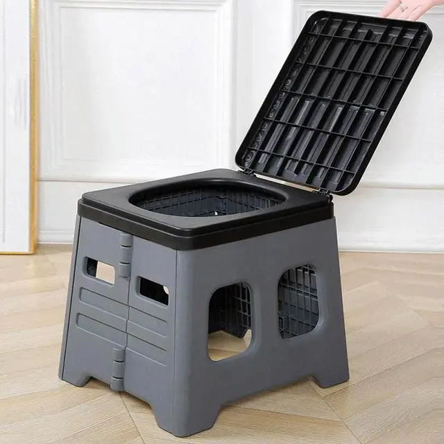 Alt view image 2 of 6 - Portable Folding Toilet with Lid Foldable Outdoor Camp Toilet Multifunctional Folding Truck Toilet for Camping Travel