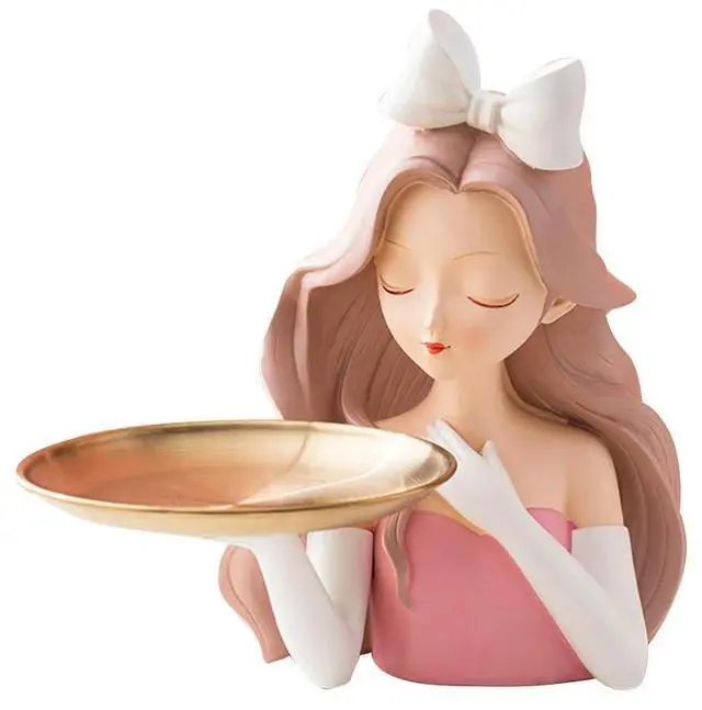 Main image of Cute Girl Sculpture Entrance Crafts Resin Key Holder Figurine Candy Sundries Household Supplies for Home Living Room