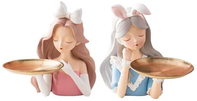 Alt view image 3 of 6 - Cute Girl Sculpture Entrance Crafts Resin Key Holder Figurine Candy Sundries Household Supplies for Home Living Room