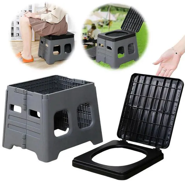 Main image of Portable Folding Toilet with Lid Foldable Outdoor Camp Toilet Multifunctional Outdoor Toilet Seat for Emergencies