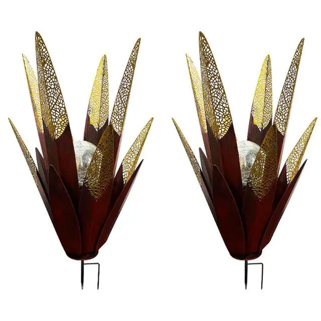 Alt view image 2 of 6 - 2Pcs l Agave Garden Sculpture Hand Painted l Agave Garden Ornaments Multi-Color LED Solar Light Tequila Plant Home Decor