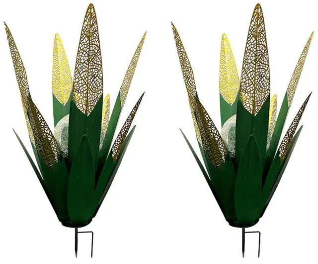 Alt view image 3 of 6 - 2Pcs l Agave Garden Sculpture Hand Painted l Agave Garden Ornaments Multi-Color LED Solar Light Tequila Plant Home Decor