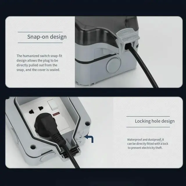 Alt view image 3 of 6 - EU Type 1gang Switch Socket Box IP66 Waterproof Rated 16A for Outdoor and Bathroom Use with Anti Dust and Rain Sealing System