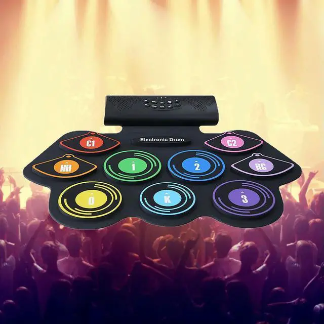 Main image of 9 Pads Roll Up Drum Kit Built-in Speaker Electronic Roll Up Drum Pad Set with Drumsticks Sustain Pedal for Kids Beginners
