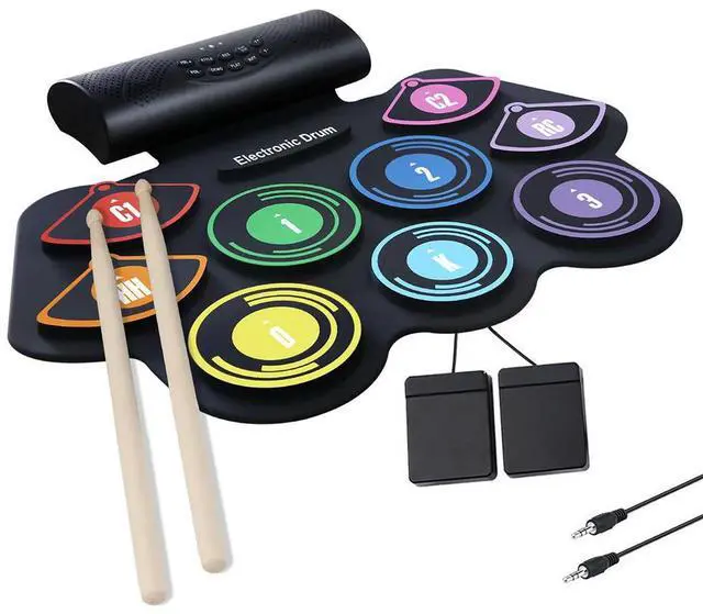 Alt view image 2 of 6 - 9 Pads Roll Up Drum Kit Built-in Speaker Electronic Roll Up Drum Pad Set with Drumsticks Sustain Pedal for Kids Beginners