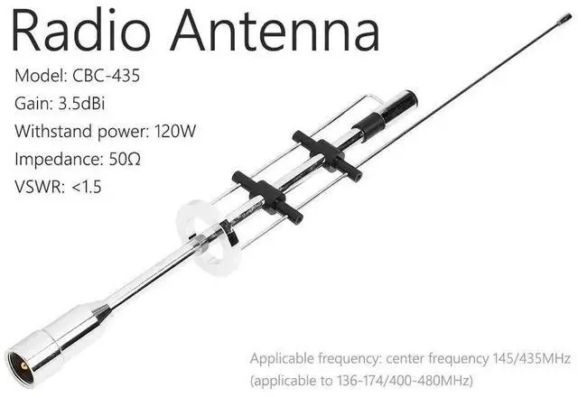 Alt view image 2 of 6 - QM82 CBC435 Dual Band l Radio Antenna 15 4 Inch Stainless Steel VHF UHF 145 435MHz 120W Mobile Two Way Radio Antenna