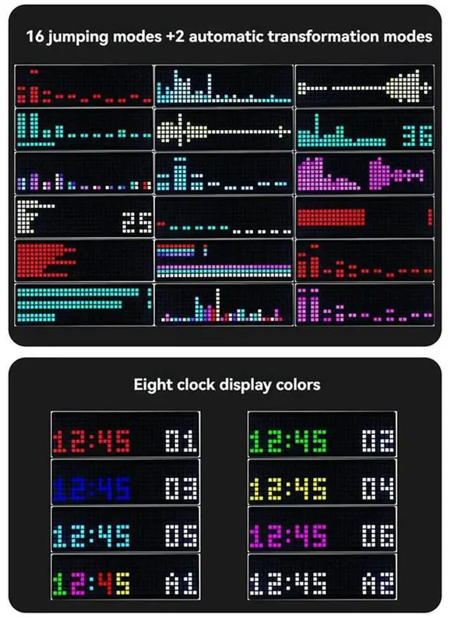 Alt view image 7 of 7 - LED Music Spectrum Sound Display Electronic Clock RGB Colorful Light Pickup Atmosphere Lamp Level Indicator