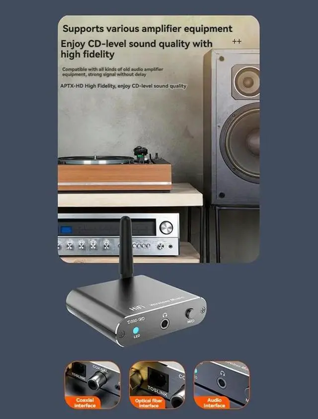 Alt view image 7 of 7 - Bluetooth Audio Adapter - Wireless Transmitter & Receiver With Aptx-HD Toslink/Coaxial Output For TV Car Computer