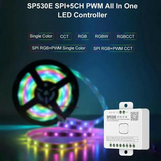 Alt view image 5 of 7 - 2X 12-In-1 LED Controller SP530E PWM SPI Pixels Dimmer For WS2812B WS2811 RGB RGBW LED Strips With Voice Control