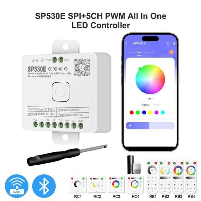 Alt view image 7 of 7 - 2X 12-In-1 LED Controller SP530E PWM SPI Pixels Dimmer For WS2812B WS2811 RGB RGBW LED Strips With Voice Control