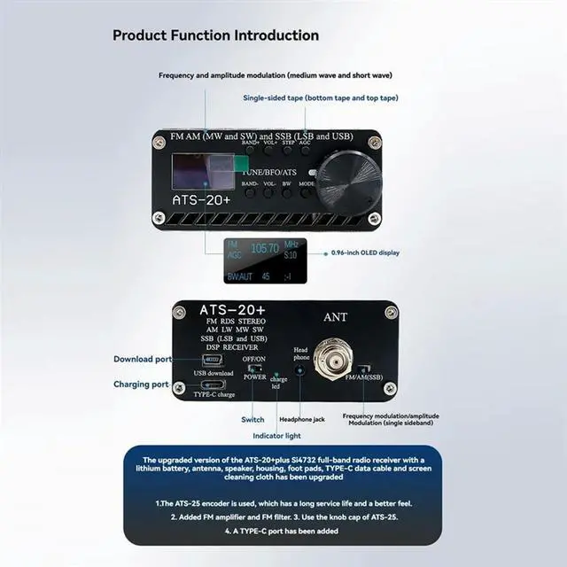 Alt view image 5 of 7 - Upgraded ATS-20+ Si4732 Full-Band Radio Receiver FM AM (MW SW) And SSB (LSB USB) DSP SDR Receiver With Antenna