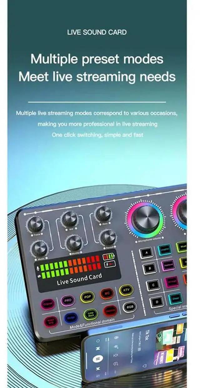 Alt view image 3 of 6 - For Karaoke Broadcast KTV Singing Live Sound Card Professional Gaming Audio Mixer Sound Card