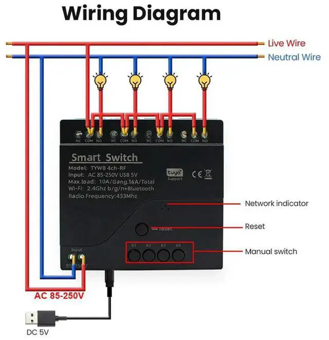 Alt view image 2 of 6 - 2X Tuya 4CH Relay Switch Module Access Control Switch APP RF Remote Control 433M Works With Alexa Google Home