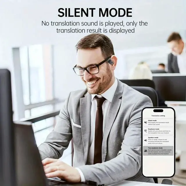 Alt view image 3 of 6 - AI Translation Earbuds Open Ear Wireless BT5.4 Headphones Real Time Translation for 150 Languages Sports Earphones Charging Case