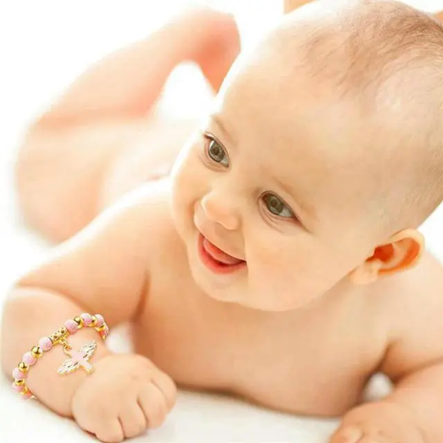 Alt view image 3 of 6 - 60Pcs Angel Wing Rosary Rosary Bracelets Baptism Beaded Bracelets For Women Girls Boy Baptism Favors Communion