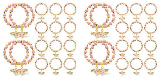 Main image of 60Pcs Angel Wing Rosary Rosary Bracelets Baptism Beaded Bracelets For Women Girls Boy Baptism Favors Communion