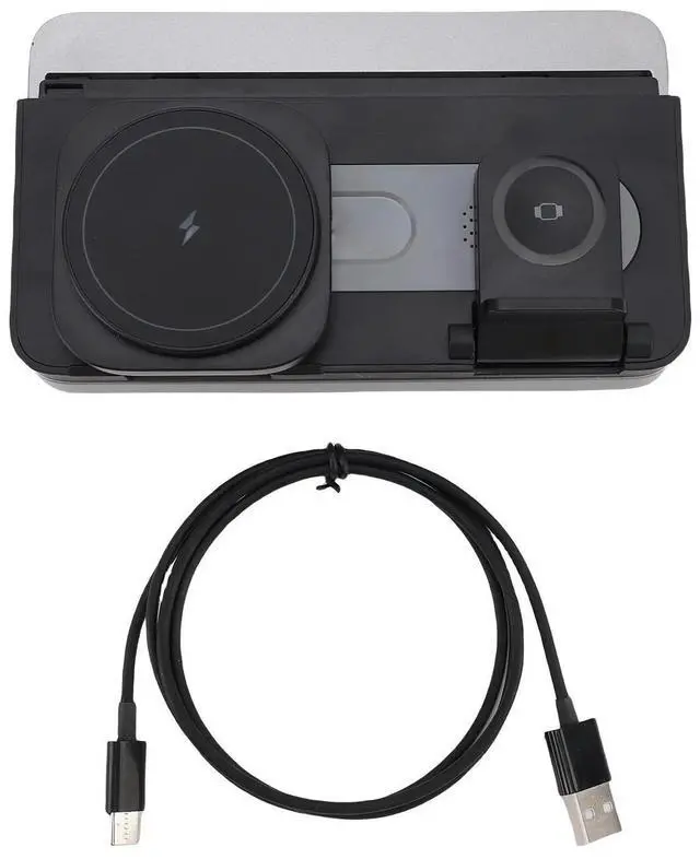 Main image of Universal 4 in 1 Magnetic Wireless Charger Magnetic Adsorption Fast Charging Station Phone Stand with Ambiance Light and Clock