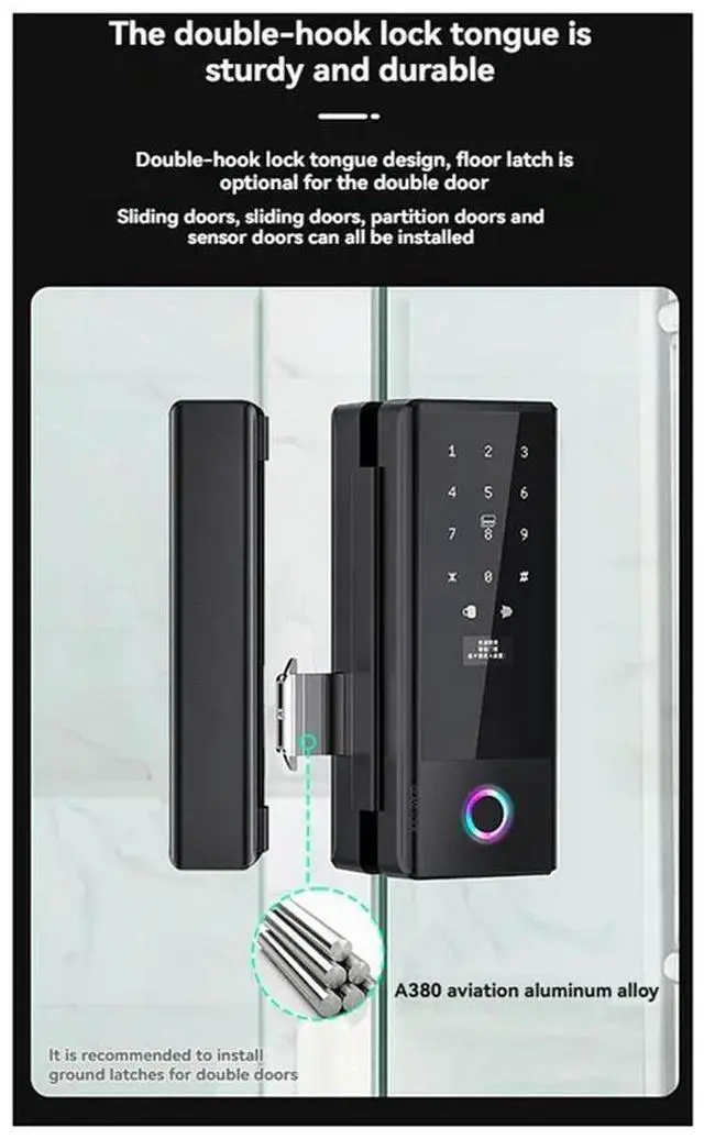 Alt view image 3 of 3 - Tuya Home Fingerprint Lock With Biometric Access For Sliding Glass Doors Electronic Glass Door Lock