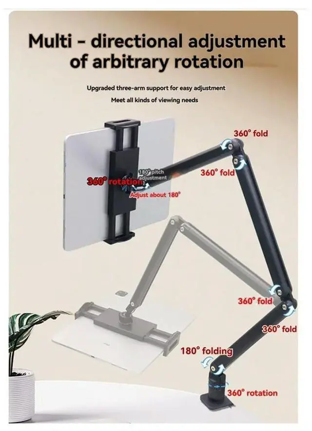 Alt view image 4 of 4 - Portable Tablet Holder Support Desktop Rotating Folding Monitor Holder Phone Stand Universal Aluminum Bracket-N33R