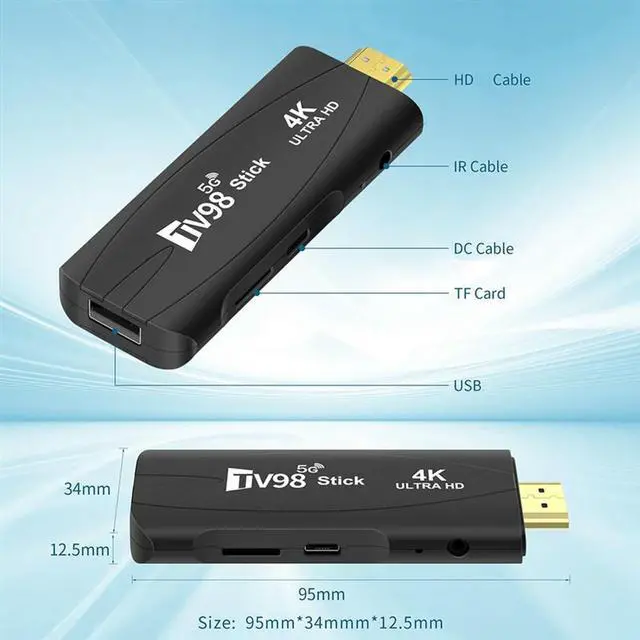 Alt view image 2 of 4 - 1 PCS TV98 TV STICK 1G+8G Android 12.1 2.4G 5G Wifi Android Smart TV BOX 4K 60Fps Set Top Box (UK Plug)-N33R