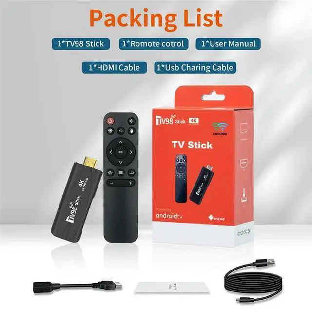 Alt view image 4 of 4 - 1 PCS TV98 TV STICK 1G+8G Android 12.1 2.4G 5G Wifi Android Smart TV BOX 4K 60Fps Set Top Box (UK Plug)-N33R