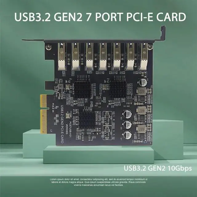 Alt view image 2 of 4 - USB3.2 GEN2 10Gbps Pcie Expansion Card TYPE-A PCI-E 4X To 7 Ports USB 3.0 Expansion Adapter Card PCI-E Controller Card