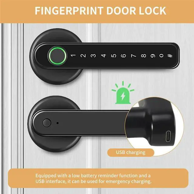 Alt view image 4 of 4 - Fingerprint Smart Door Lock Door Knob With Keypad Keyless Entry Door Lock With Handle For Home Hotel Office Apartment-N33R