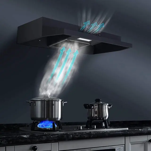 Alt view image 4 of 6 - Range Hood 30 inch Under Cabinet, Ducted/Ductless Convertible Kitchen Hood, Stainless Steel Vent Hood with LED Light,Under Cabinet Hood with 2 Speed Exhaust Fan,Black