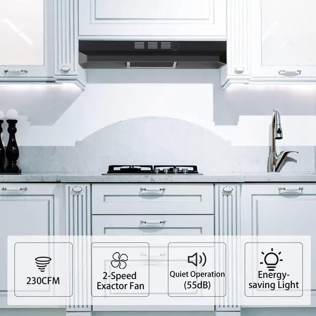 Alt view image 2 of 6 - Range Hood 30 inch Under Cabinet, Ducted/Ductless Convertible Kitchen Hood, Stainless Steel Vent Hood with LED Light,Under Cabinet Hood with 2 Speed Exhaust Fan,Black