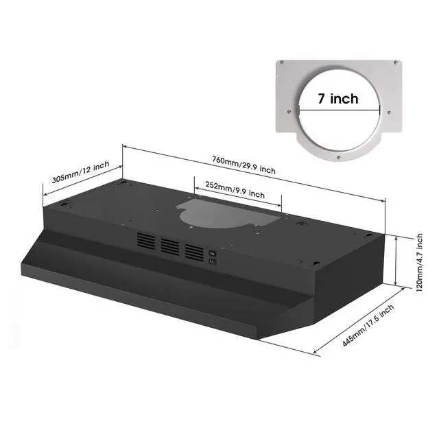 Alt view image 5 of 6 - Range Hood 30 inch Under Cabinet, Ducted/Ductless Convertible Kitchen Hood, Stainless Steel Vent Hood with LED Light,Under Cabinet Hood with 2 Speed Exhaust Fan,Black