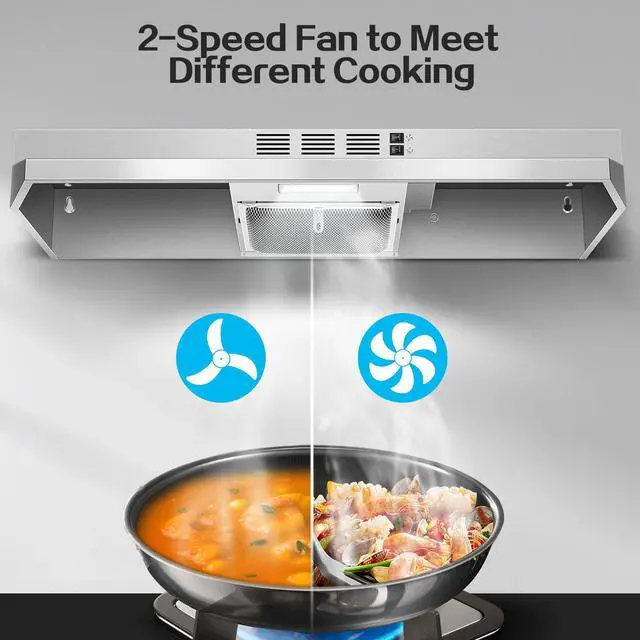 Alt view image 4 of 7 - Range Hood 36 inch Under Cabinet, Ducted/Ductless Kitchen Hood 280CFM, Stainless Steel Vent Hood with Rocker Button Control, Stove Hood with 2 Speeds Fan, Bright LED Light