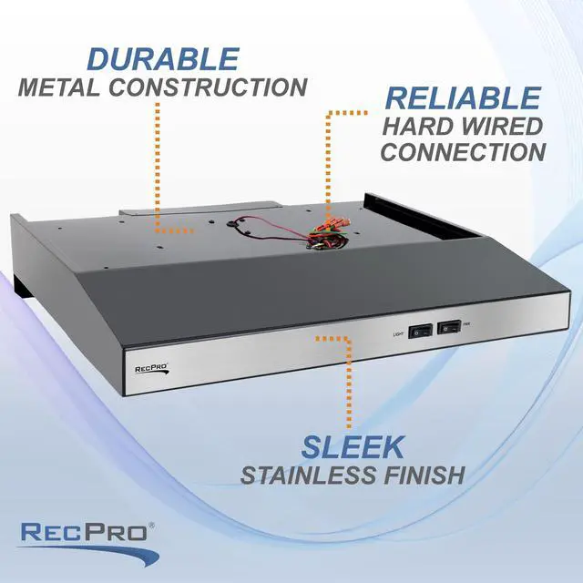 Alt view image 4 of 7 - RV Range Hood with Charcoal Filter & LED Lamp | 12V DC Motor | 60W Energy Efficient | Built-in Charcoal Filter | Sleek Design | Hard-Wired Installation | 0.8A Fan Motor (Stainless Steel)