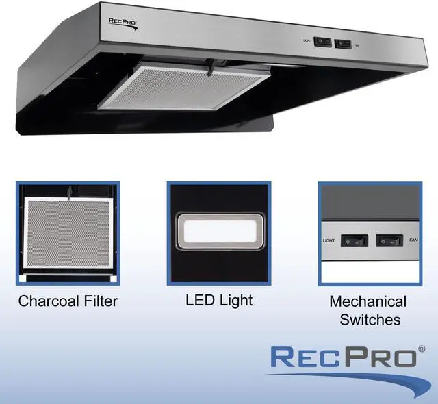 Alt view image 5 of 7 - RV Range Hood with Charcoal Filter & LED Lamp | 12V DC Motor | 60W Energy Efficient | Built-in Charcoal Filter | Sleek Design | Hard-Wired Installation | 0.8A Fan Motor (Stainless Steel)