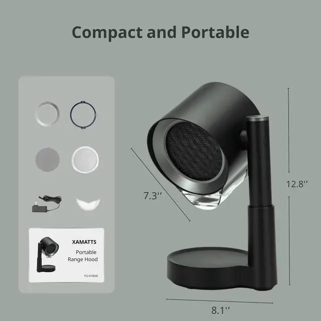 Alt view image 5 of 6 - Portable Range Hood - Desktop Kitchen Exhaust Fan Extractor, Ductless Mini Smoke Airhood for Indoor Cooking, RV Camper Cooktop Absorber, Air Vent Filter System, 3-Speed Smokeless Fans