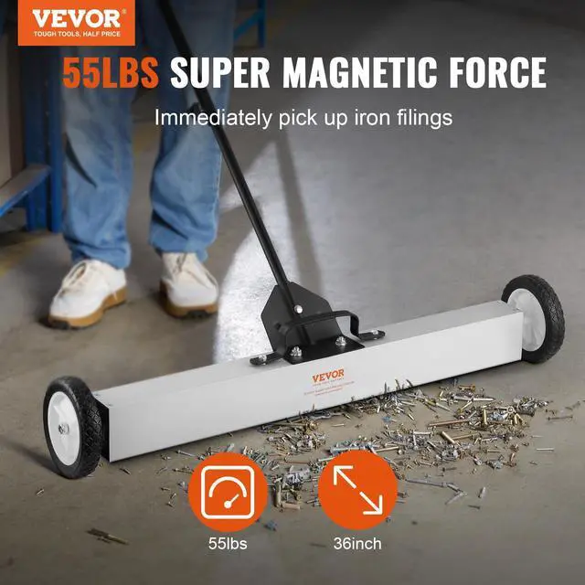 Alt view image 2 of 7 - 55Lbs Rolling Magnetic Sweeper with Wheels, 36-inch Large Magnet Pickup Lawn Sweeper with Telescoping Handle, Push-Type Magnetic Pick Up Sweeper, Easy Cleanup of Workshop Yard Garage