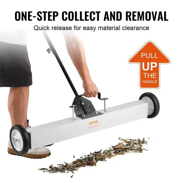 Alt view image 3 of 7 - 55Lbs Rolling Magnetic Sweeper with Wheels, 36-inch Large Magnet Pickup Lawn Sweeper with Telescoping Handle, Push-Type Magnetic Pick Up Sweeper, Easy Cleanup of Workshop Yard Garage