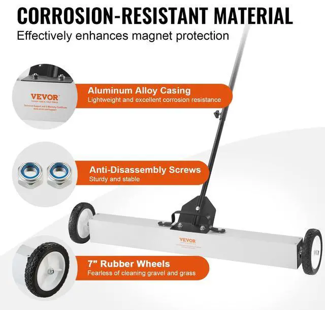 Alt view image 6 of 7 - 55Lbs Rolling Magnetic Sweeper with Wheels, 36-inch Large Magnet Pickup Lawn Sweeper with Telescoping Handle, Push-Type Magnetic Pick Up Sweeper, Easy Cleanup of Workshop Yard Garage