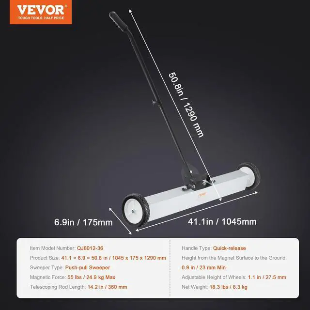 Alt view image 7 of 7 - 55Lbs Rolling Magnetic Sweeper with Wheels, 36-inch Large Magnet Pickup Lawn Sweeper with Telescoping Handle, Push-Type Magnetic Pick Up Sweeper, Easy Cleanup of Workshop Yard Garage