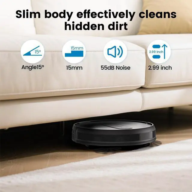 Alt view image 7 of 7 - Robot Vacuums with 2800Pa Suction, 3-inch Slim Body, Gyroscope Navigation, Remote & App Control, 600ML Dustbin, Automatic Recharge  Ideal Robot Vacuums Cleaner for Homes
