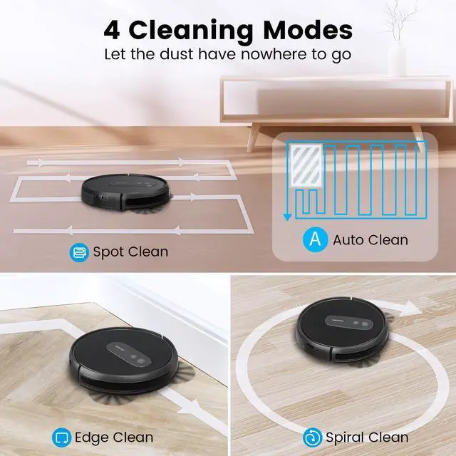 Alt view image 4 of 7 - Robot Vacuums with 2800Pa Suction, 3-inch Slim Body, Gyroscope Navigation, Remote & App Control, 600ML Dustbin, Automatic Recharge  Ideal Robot Vacuums Cleaner for Homes