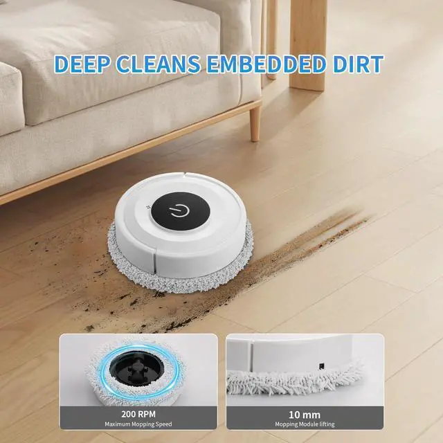 Alt view image 2 of 7 - Robot mop, 2-in-1 Robot for Mopping and Sweeping, Advanced Obstacle Avoidance Technology, Ultra-Thin Design Robot mop, Suitable for pet Hair, Hard Floors, and Carpets