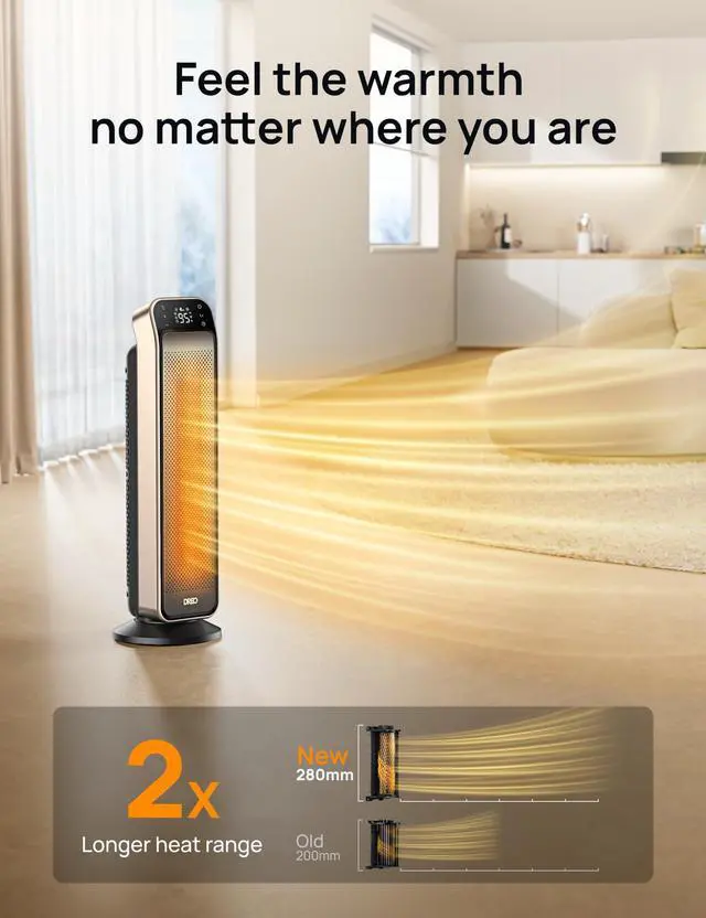 Alt view image 3 of 7 - Space Heater Indoor, 25" 11.5ft/s Fast Portable Room Heater with Remote and Thermostat, 3 Modes, Overheating & Tip-Over Protection, Electric Heaters for Indoor Use Large Room, Bedroom, Gold
