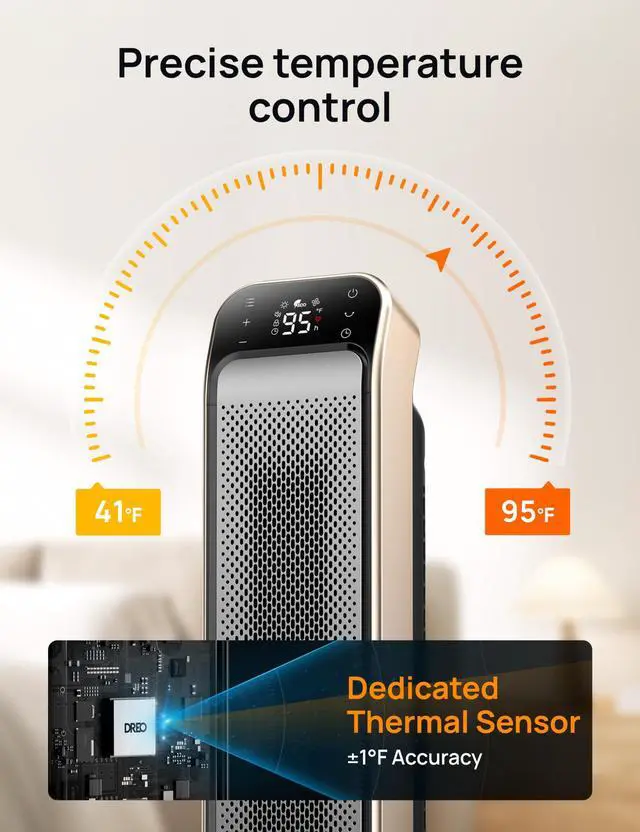 Alt view image 7 of 7 - Space Heater Indoor, 25" 11.5ft/s Fast Portable Room Heater with Remote and Thermostat, 3 Modes, Overheating & Tip-Over Protection, Electric Heaters for Indoor Use Large Room, Bedroom, Gold