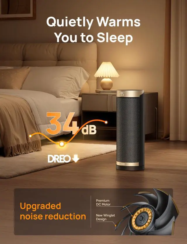 Alt view image 7 of 7 - Space Heater, 1500W Electric Heaters for Indoor Use with Thermostat, 70° Oscillation, 8 Safety Protections, 5 Modes, Remote, 12H Timer, Quiet Portable Heater for Office, Bedroom, Large Room