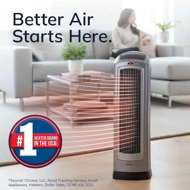 Alt view image 2 of 7 - Oscillating Digital Ceramic Tower Heater for Home with Adjustable Thermostat, Timer and Remote Control, 23 Inches, 1500W, Silver, 755320