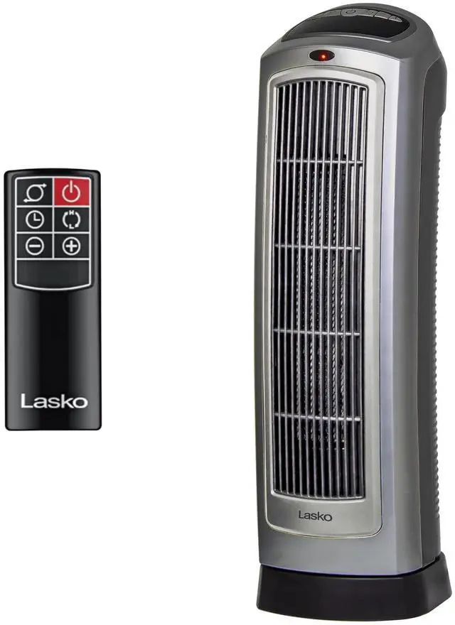Main image of Oscillating Digital Ceramic Tower Heater for Home with Adjustable Thermostat, Timer and Remote Control, 23 Inches, 1500W, Silver, 755320