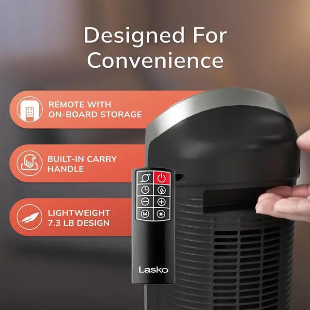 Alt view image 5 of 7 - Oscillating Digital Ceramic Tower Heater for Home with Adjustable Thermostat, Timer and Remote Control, 23 Inches, 1500W, Silver, 755320