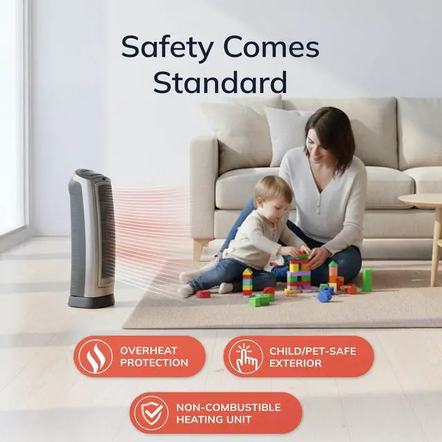 Alt view image 3 of 7 - Oscillating Digital Ceramic Tower Heater for Home with Adjustable Thermostat, Timer and Remote Control, 23 Inches, 1500W, Silver, 755320